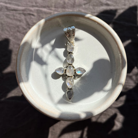 Silver Moonstone Crucifix Pendant